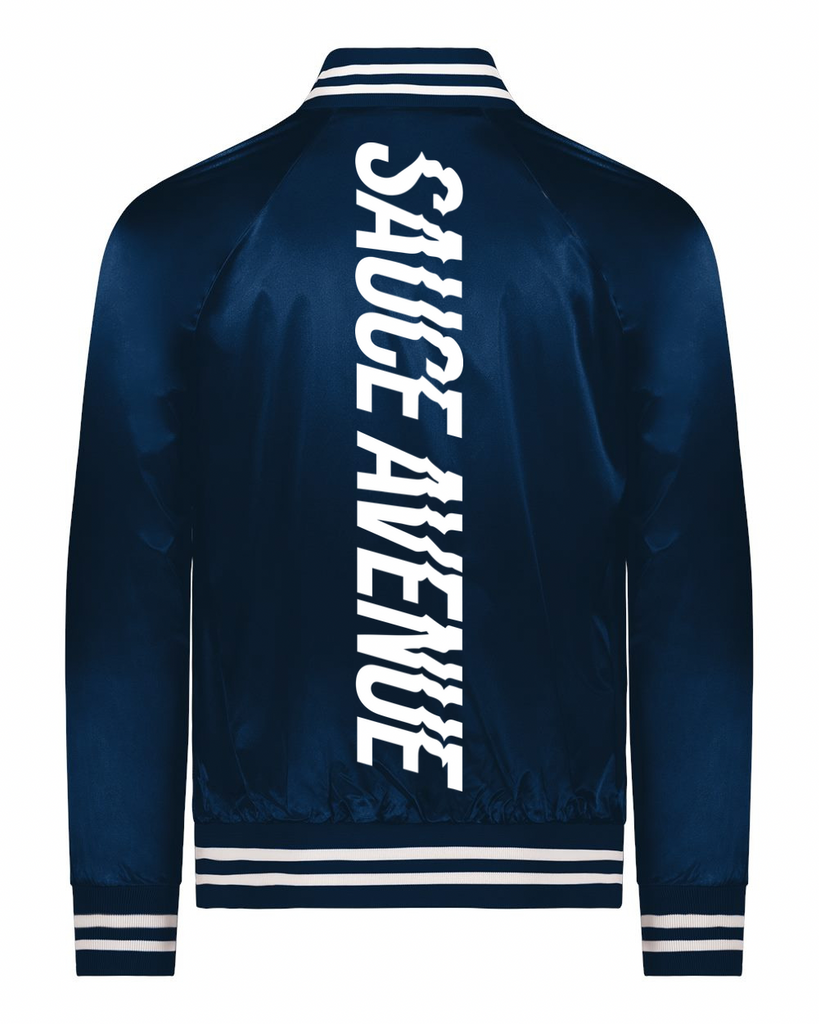 White SA Cruve | Navy/White Satin Jacket (Vertical) - Sauce Avenue