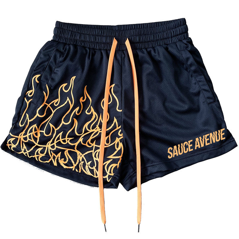 SA (OR) | Black w/Orange Flame Mesh Shorts