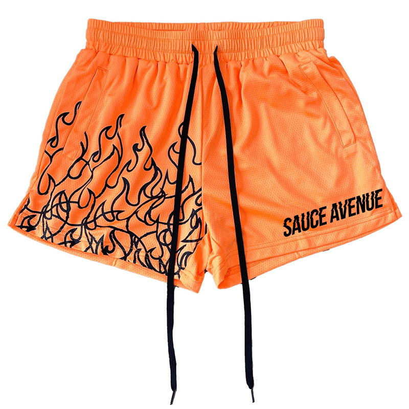 SA (BK) | Orange w/Black Flame Mesh Shorts