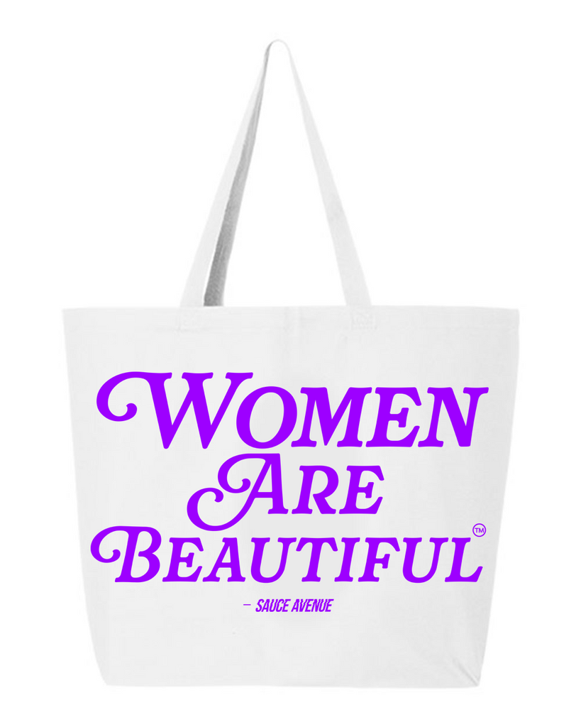 Women Are Beautiful | White Jumbo Tote - Purple - Sauce Avenue