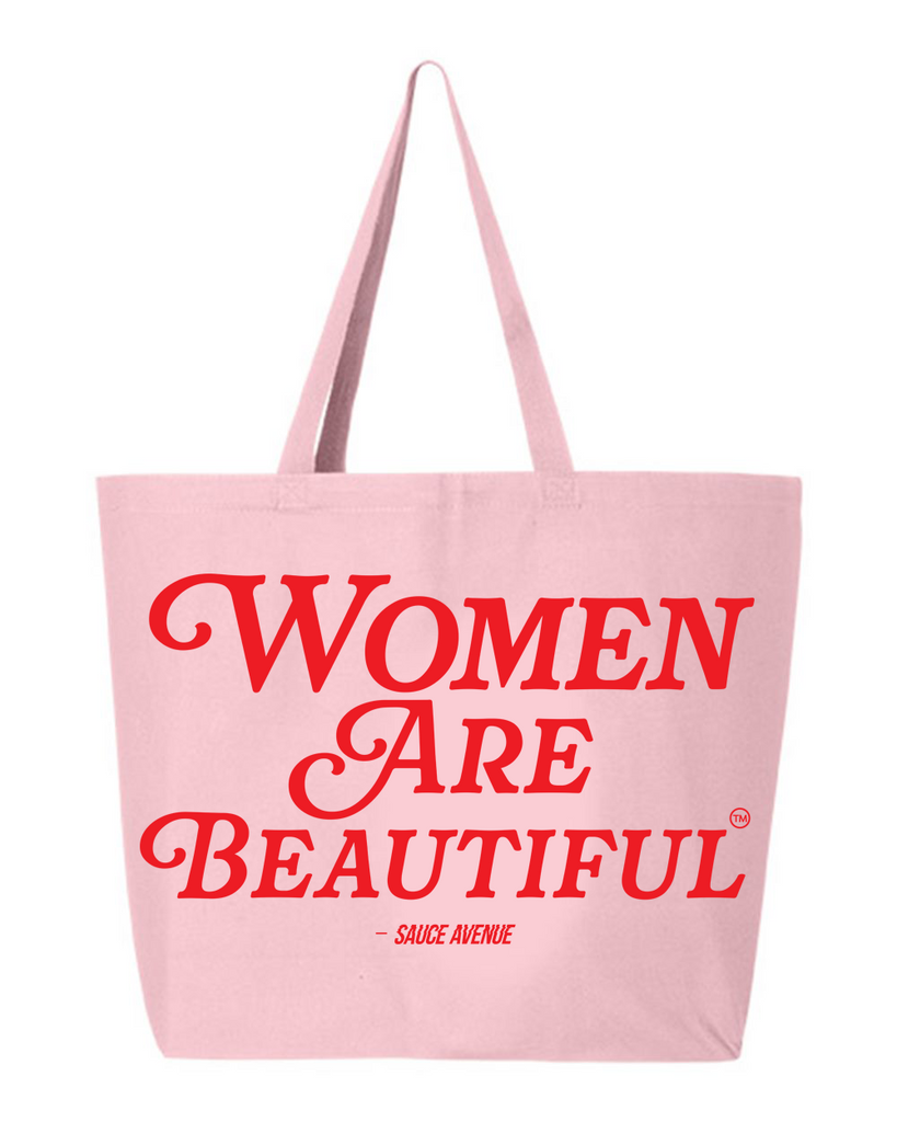 Women Are Beautiful | Pink Jumbo Tote Bag - Red - Sauce Avenue
