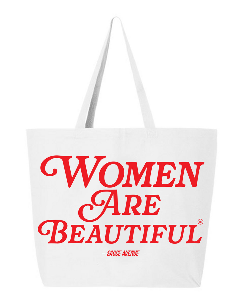 Women Are Beautiful | White Jumbo Tote - Red - Sauce Avenue