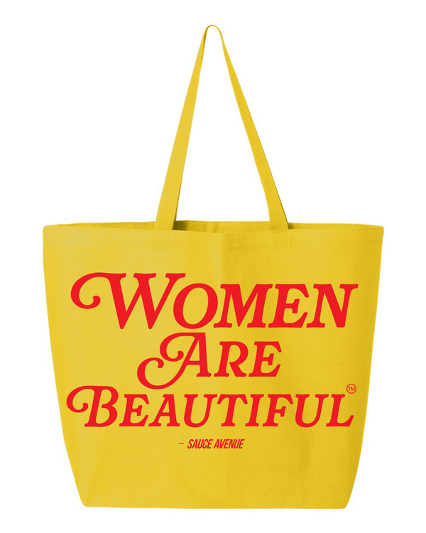 Women Are Beautiful | Yellow Jumbo Tote - Red - Sauce Avenue