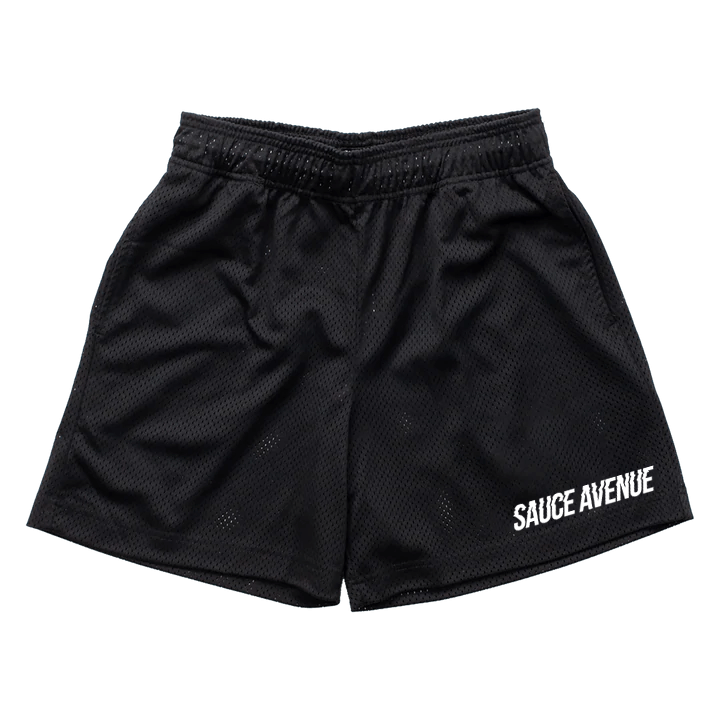 sauce avenue black mesh shorts