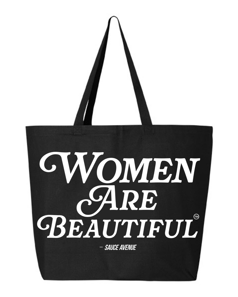 Women Are Beautiful | Black Jumbo Tote Bag - White - Sauce Avenue