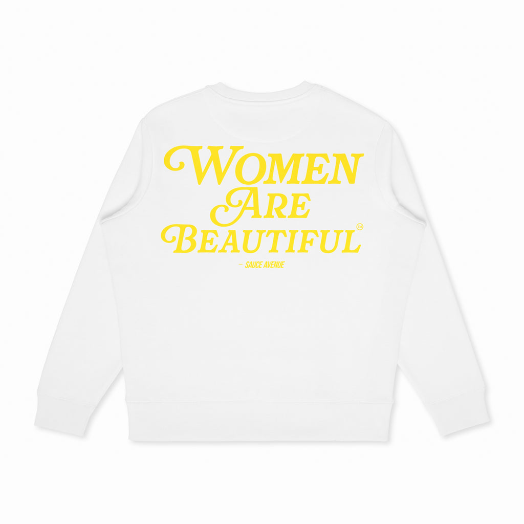 Women Are Beautiful | White Crewneck (Y) - Sauce Avenue