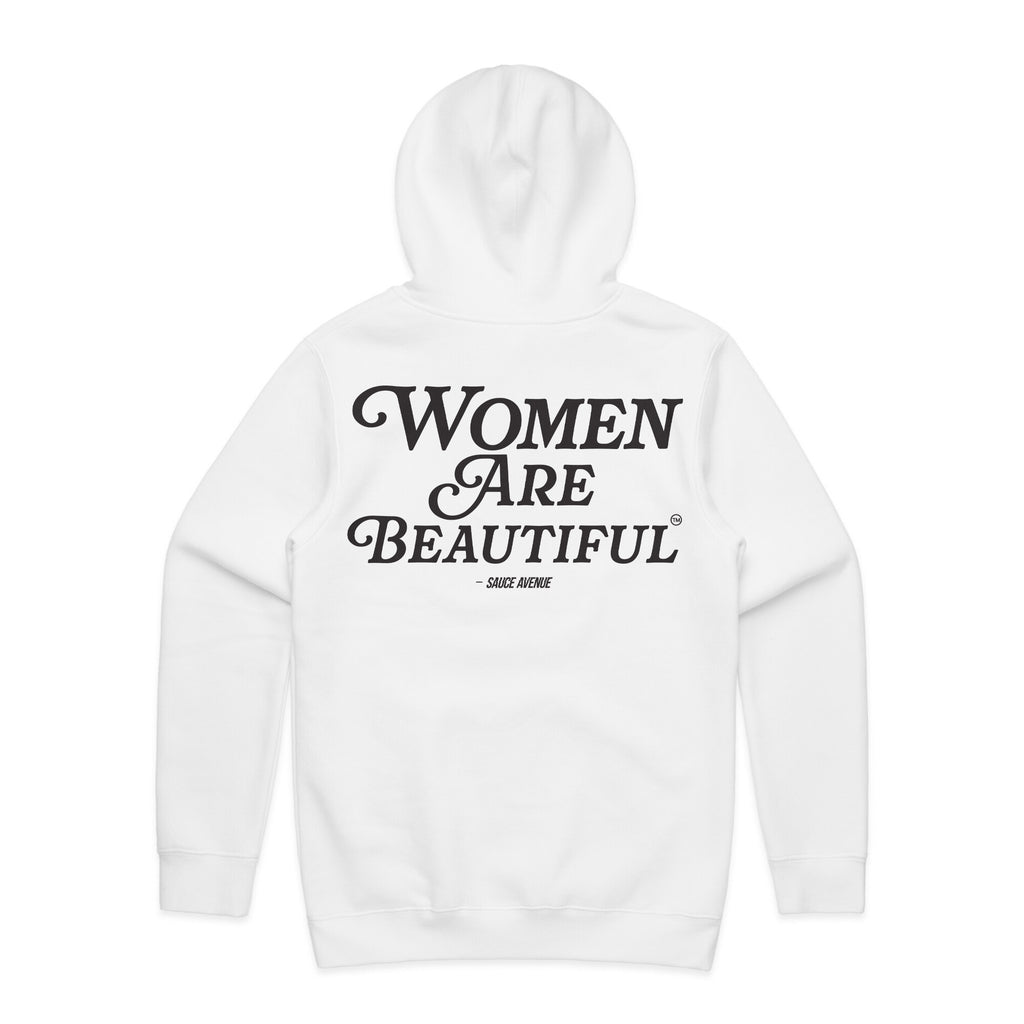 Women Are Beautiful | White Hoodie (BLK) - Sauce Avenue