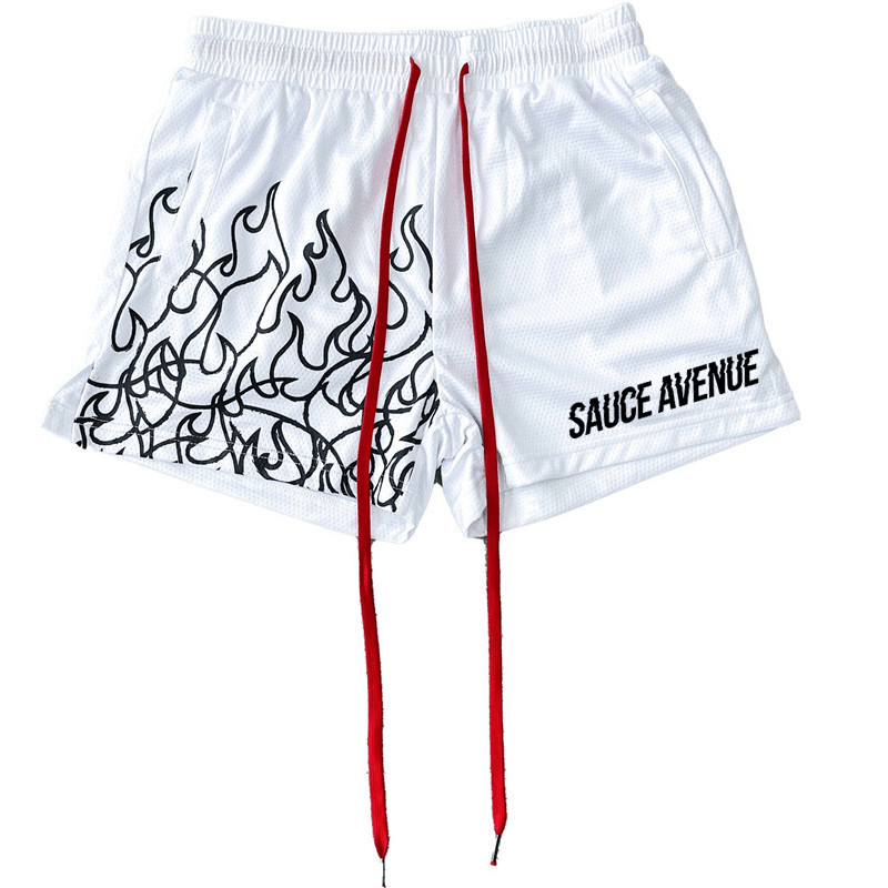 SA (BK) | White w/Black Flame Mesh Shorts