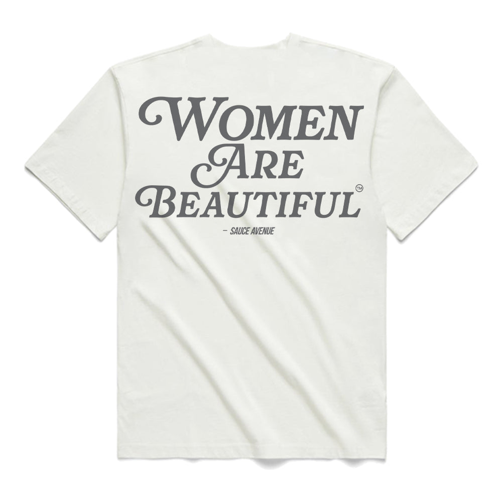 Women Are Beautiful | White Tee (GY) - Sauce Avenue