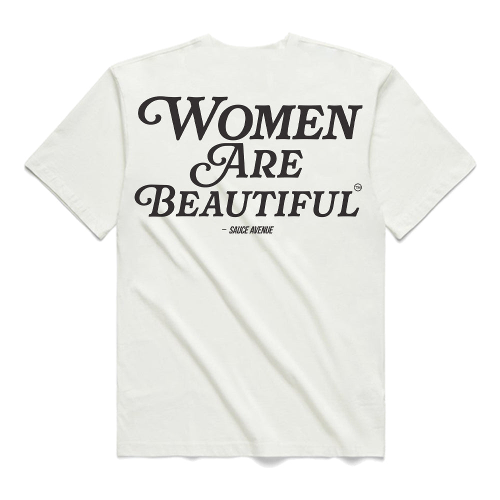 Women Are Beautiful | White Tee (BLK) - Sauce Avenue