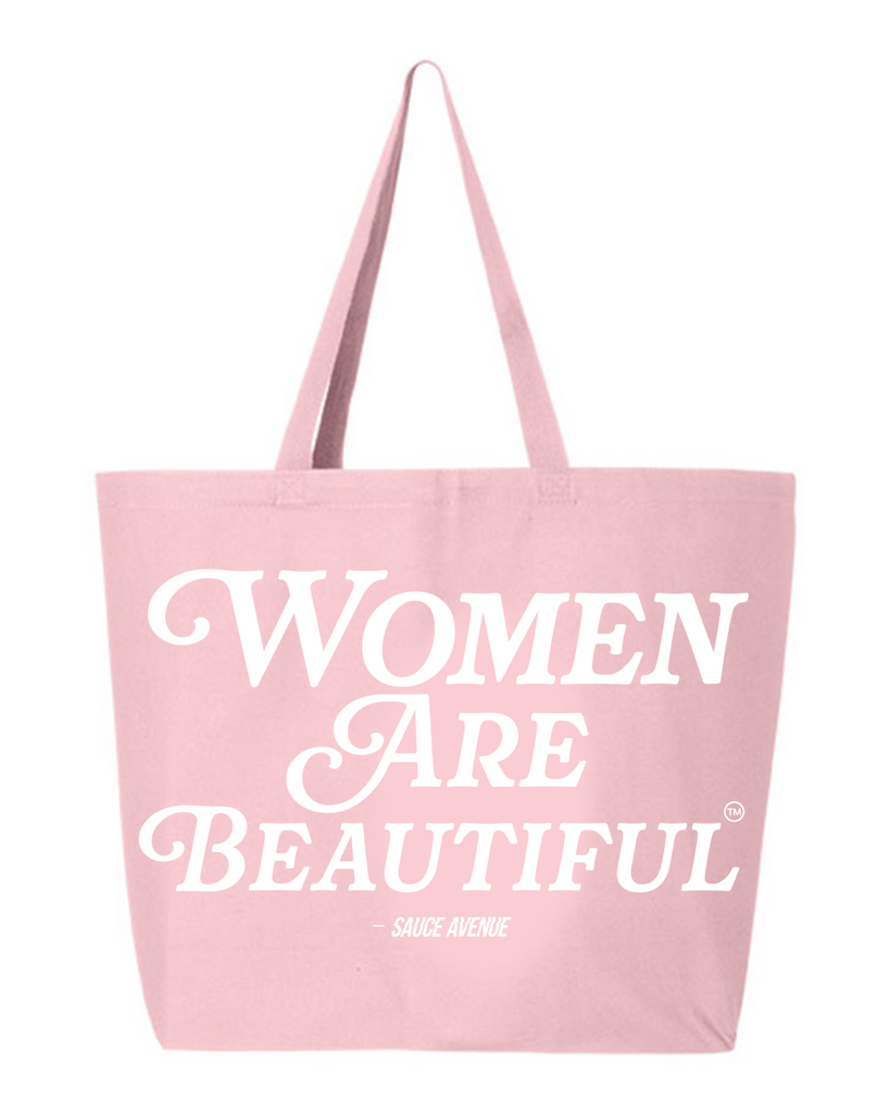 Women Are Beautiful | Pink Jumbo Tote Bag - White - Sauce Avenue