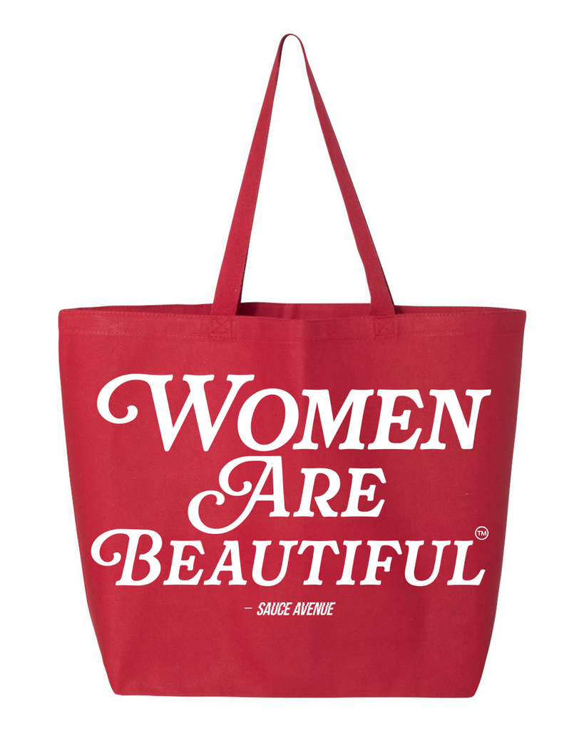 Women Are Beautiful | Red Jumbo Tote Bag - White - Sauce Avenue