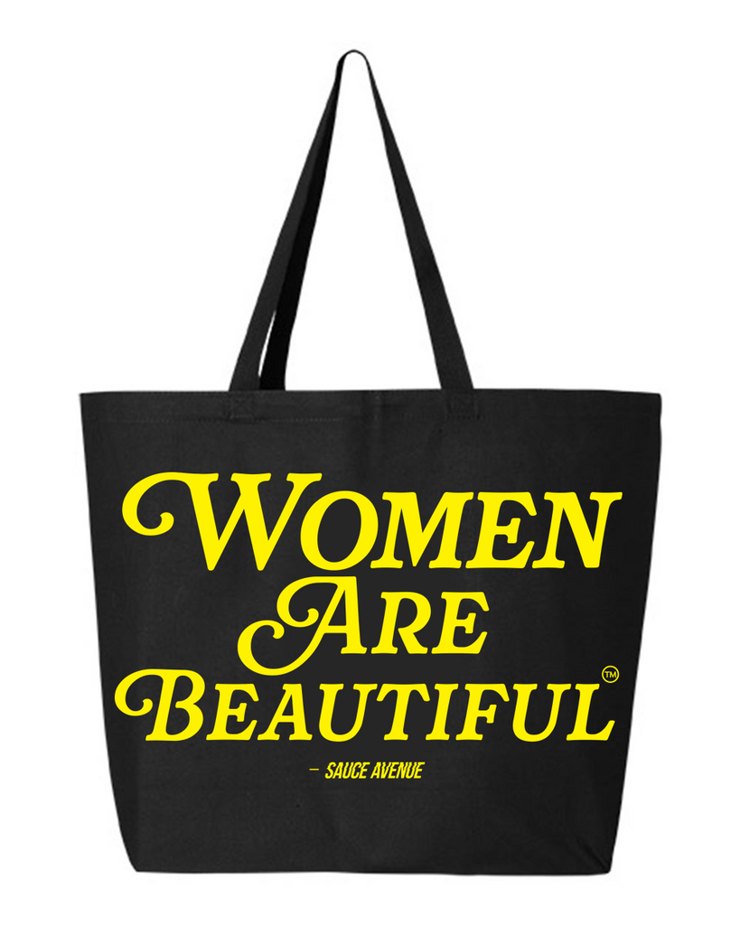 Women Are Beautiful | Black Jumbo Tote Bag - Yellow - Sauce Avenue