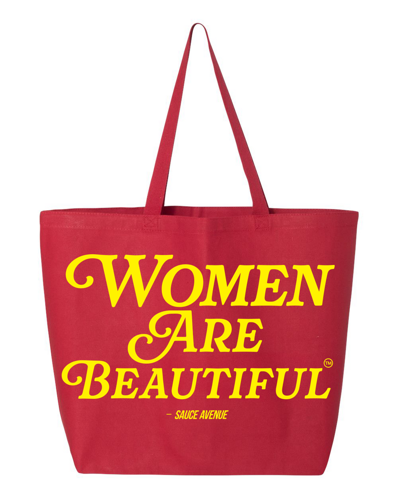 Women Are Beautiful | Red Jumbo Tote Bag - Yellow - Sauce Avenue